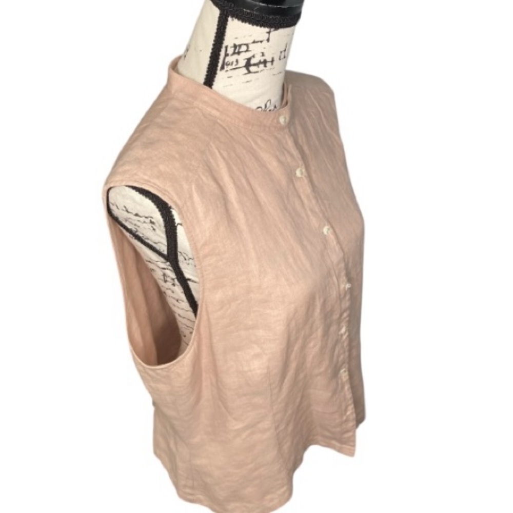 NWT Calvin Klein Blush Linen Top Size 16 Mandarin Collar sleeveless Button Down